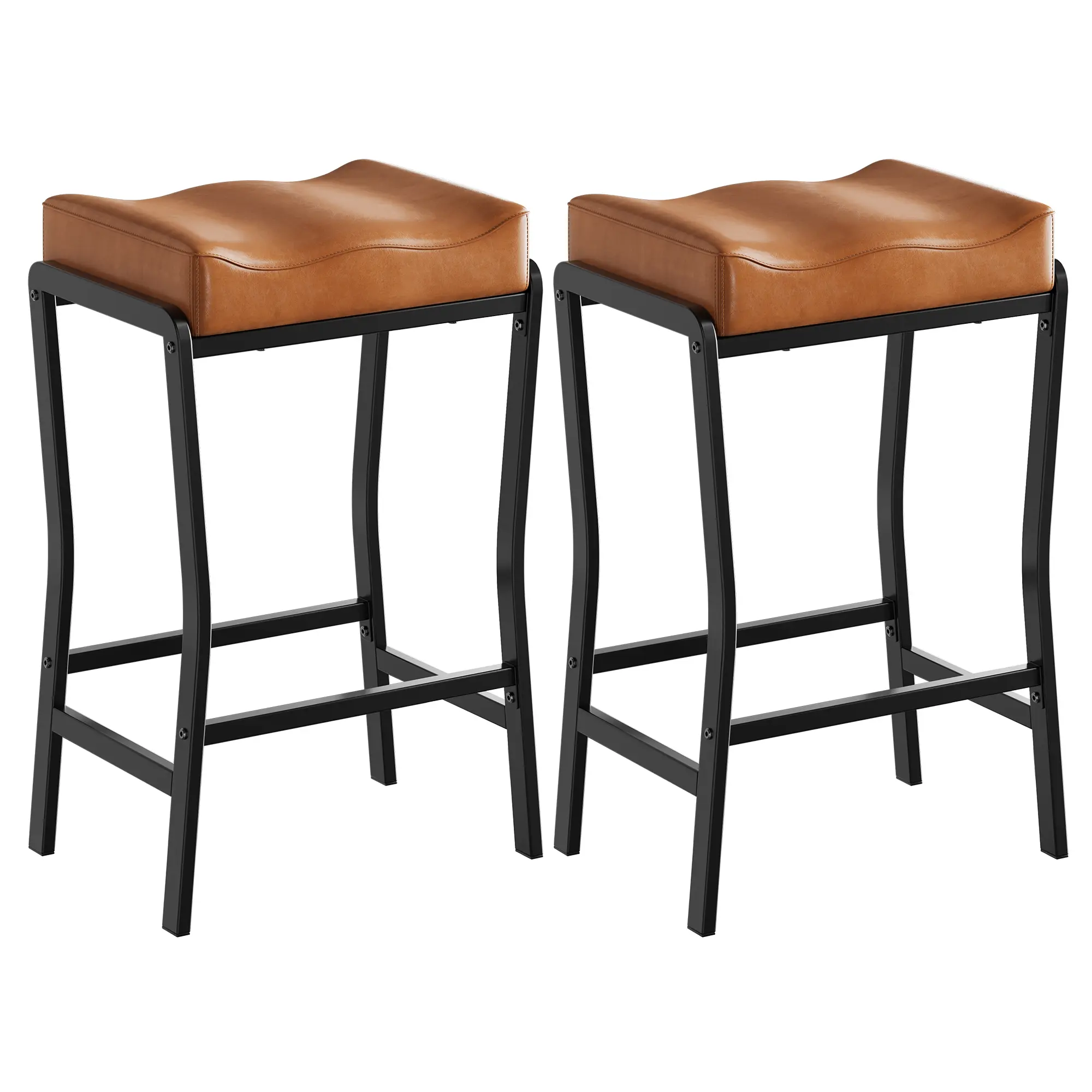 Modern Backless Bar Stools, 26" Counter Height Stools with Soft Padded Faux Leather Saddle Seat, Stable Metal Frame with Footrest, Suitable for Kitchen Island, Dining Area and Home Bar
