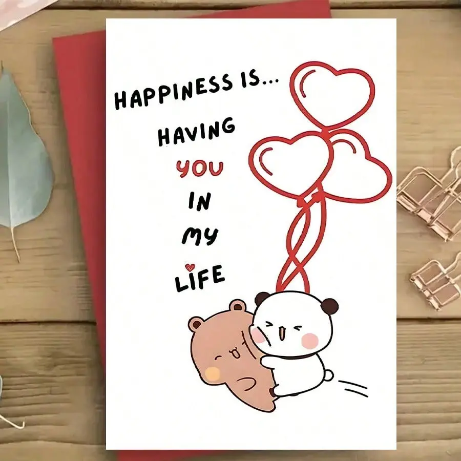 1pc, sweet birthday card with envelope, suitable for son, daughter, friend, partner, family member, birthday, anniversary, holidays, Bubu&Dudu, "Luck is... having you in my life", Happy Birthday Card, Birthday Card for Boyfriend