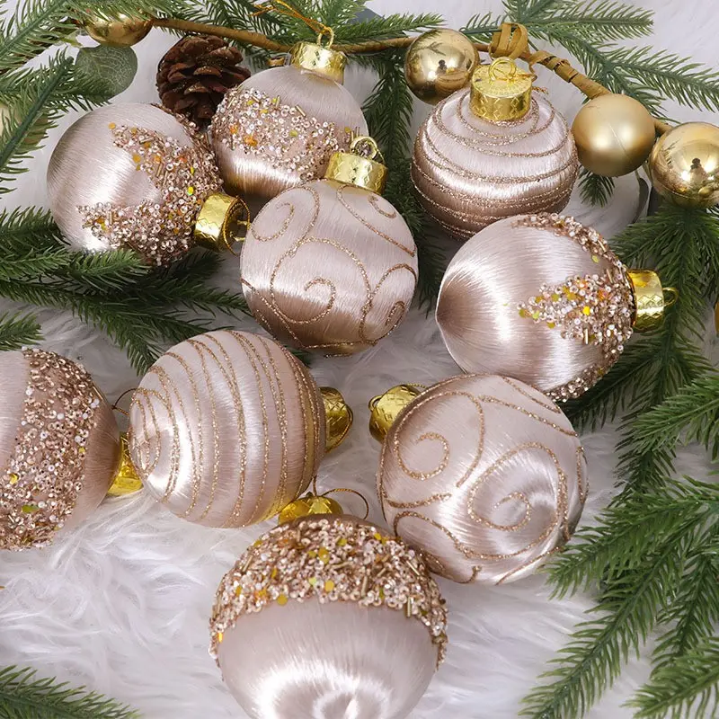 2026 New Painted Silk Ball Christmas Decorations, 8cm Foam String Balls Set, 9pcs Holiday Tree Ornaments, Festive Christmas Accessories