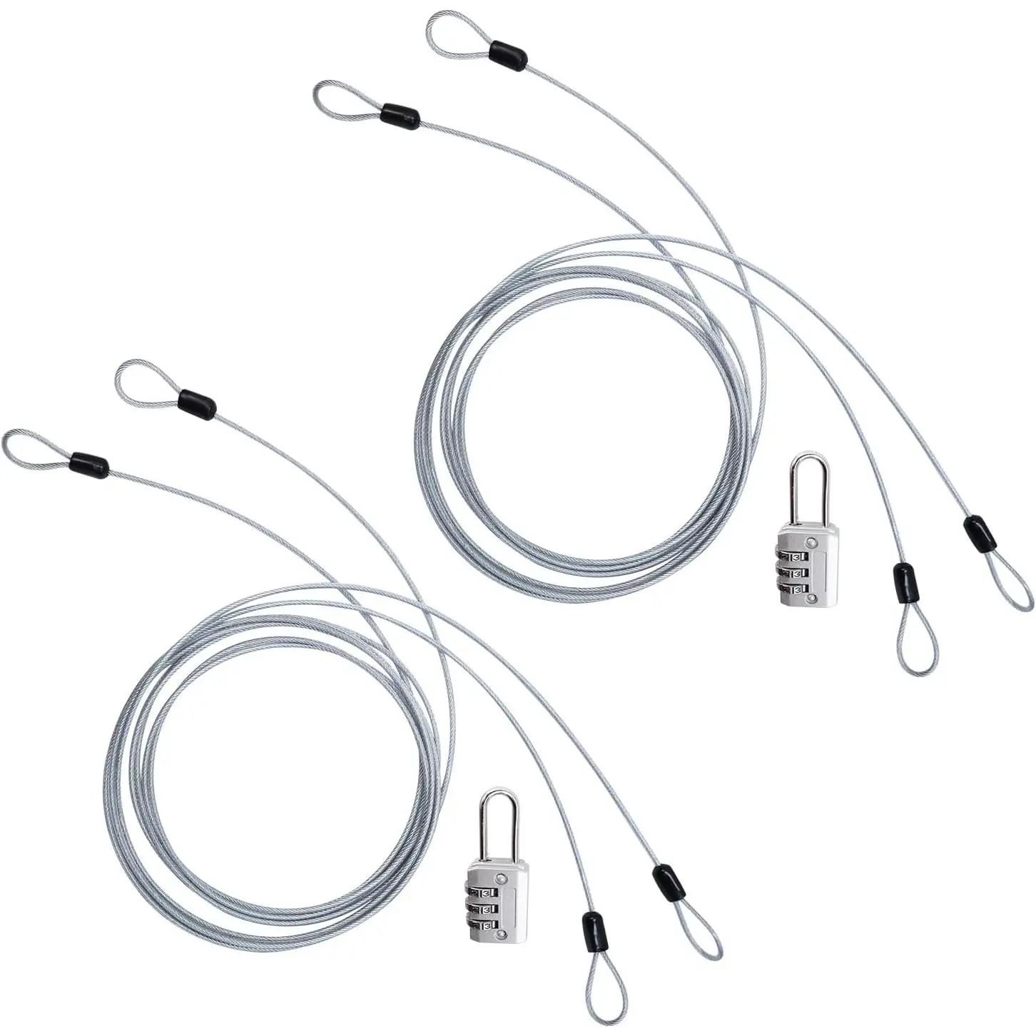 Lock Double Loop 6.6Ft Long ilver ecurity  with Lock,  Lock  2.5mm Braided teel Coated afety  Wire for Luggage,Outdoor, Clotheline (2 Pack)