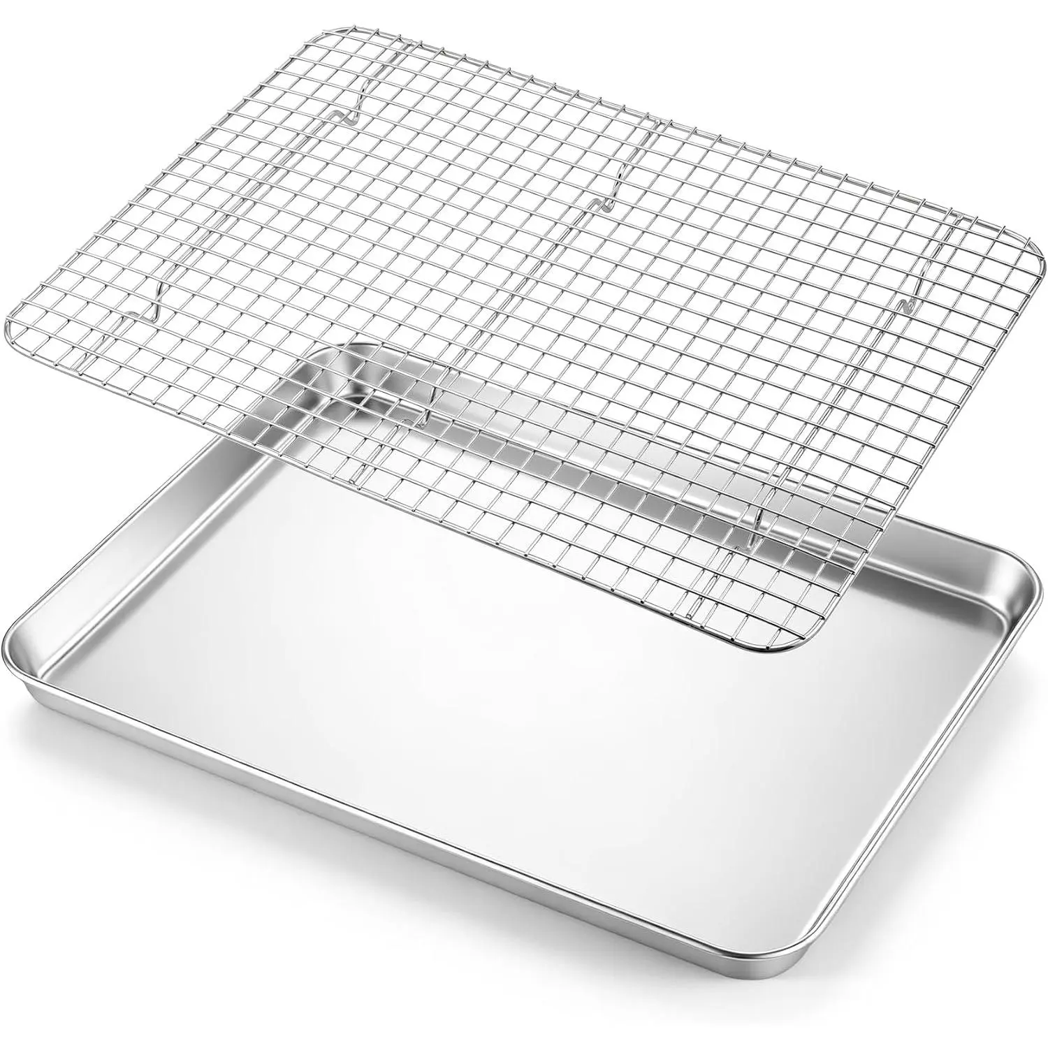 Stainless Steel Toaster Oven Pan with Rack Set, 9"x7"x1" | Toaster Oven Baking Pan with Cooling Rack for Cooking Roasting Cooling,  & Heavy-Duty, Dishwasher Safe