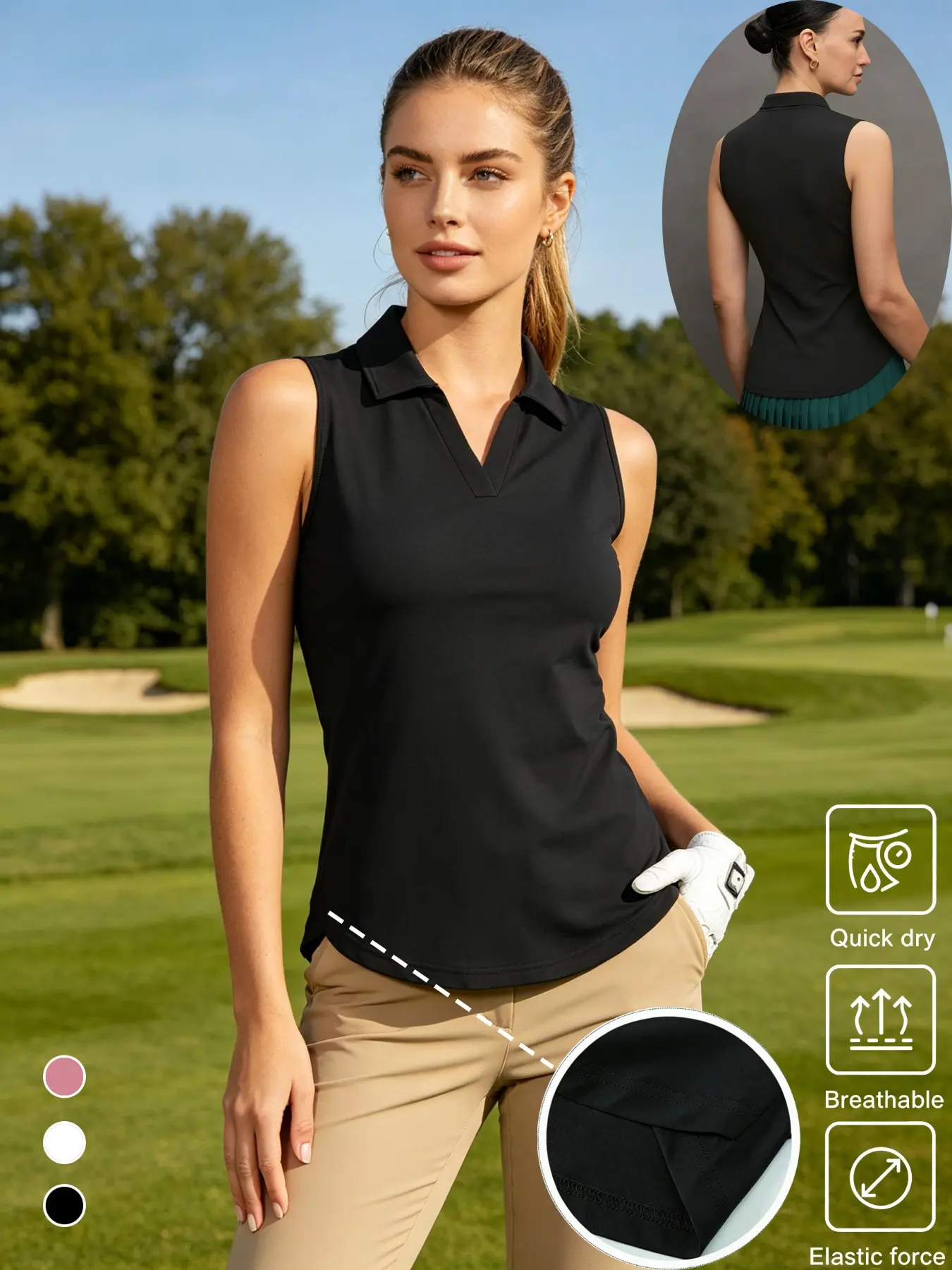 Women's Casual Sleeveless Golf Polo Shirt V Neck Tennis Top, Moisture Wicking Lightweight Top for Sports and Outdoors, Breathable Workout Top, Moisture Wicking Tops, Sportswear Top