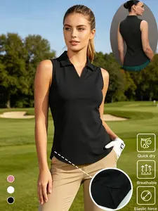 Women's Casual Sleeveless Golf Polo Shirt V Neck Tennis Top, Moisture Wicking Lightweight Top for Sports and Outdoors, Breathable Workout Top, Moisture Wicking Tops, Sportswear Top