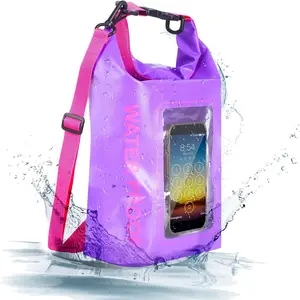 IP68-rated waterproof dry bag, 5-liter roll-top waterproof pool bag, waterproof dry bag for kayaking (with phone pocket), large waterproof phone pouch, rowing and kayaking accessories, for camping Outdoor (Purple, 5 liters)