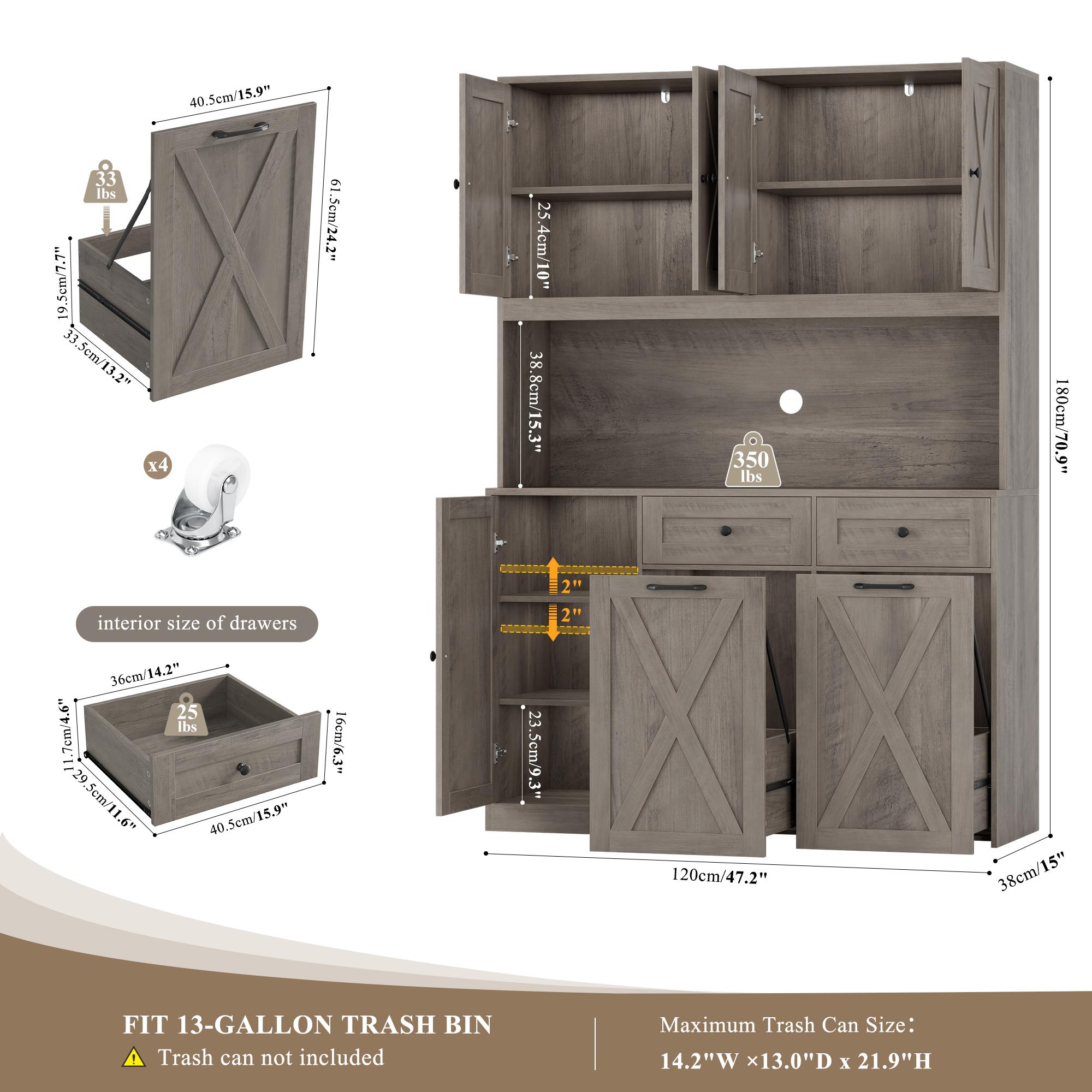 【2 packages shipping 】HOSTACK 71" H Kitchen Trash Can Cabinet, 12.5 Gallon Double Pull Out Garbage Can Hutch Cabinet with Trash Bin Storage Holders, 47" Wide Kitchen Pantry with Hidden Garbage Storage for Dining Room, Trash can not included
