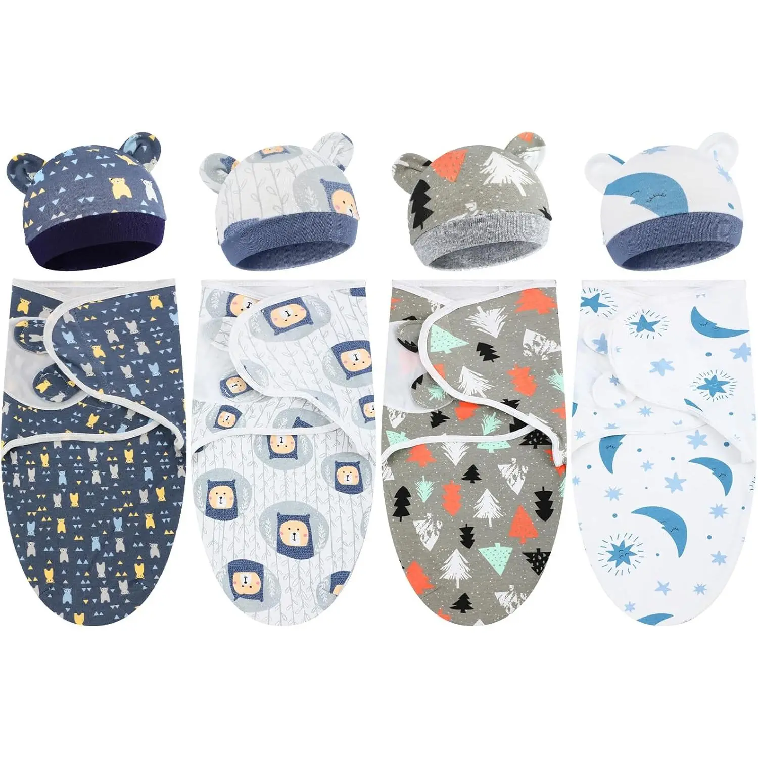 High-Quality Unisex 4-Pack Preemie Swaddle Blanket Wrap Set with Cap, 0-3 Months 3-7 Lbs Infants Sleepers, Baby & Maternity Supplies (Blankets & Throws, High-Quality Items)