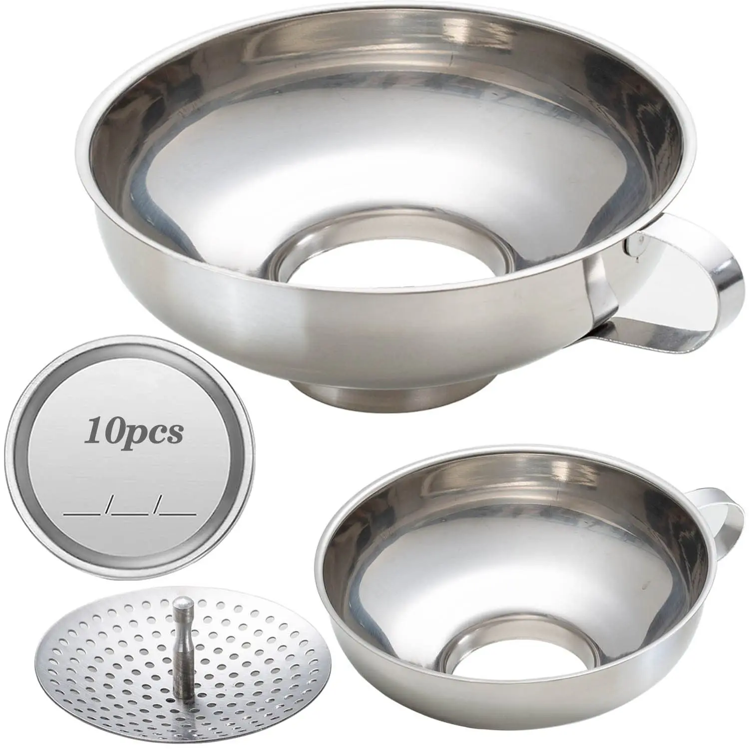 Canning Funnel,  Grade Stainless Steel Canning Funnels with Strainer, Wide Mouth Funnels for Kitchen Use, Canning Supplies Kit for Wide and Regular Mason Jars - 3 Pack (Small and Large)