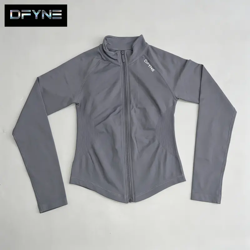 Dfyne Women's High-Stretch Full Matte Ultra-Soft Nylon Sports Jacket - Lightweight, Sporty Chic Zip-Up with Thumb Holes, Quick Dry for Yoga, Running, Fitted, Tight