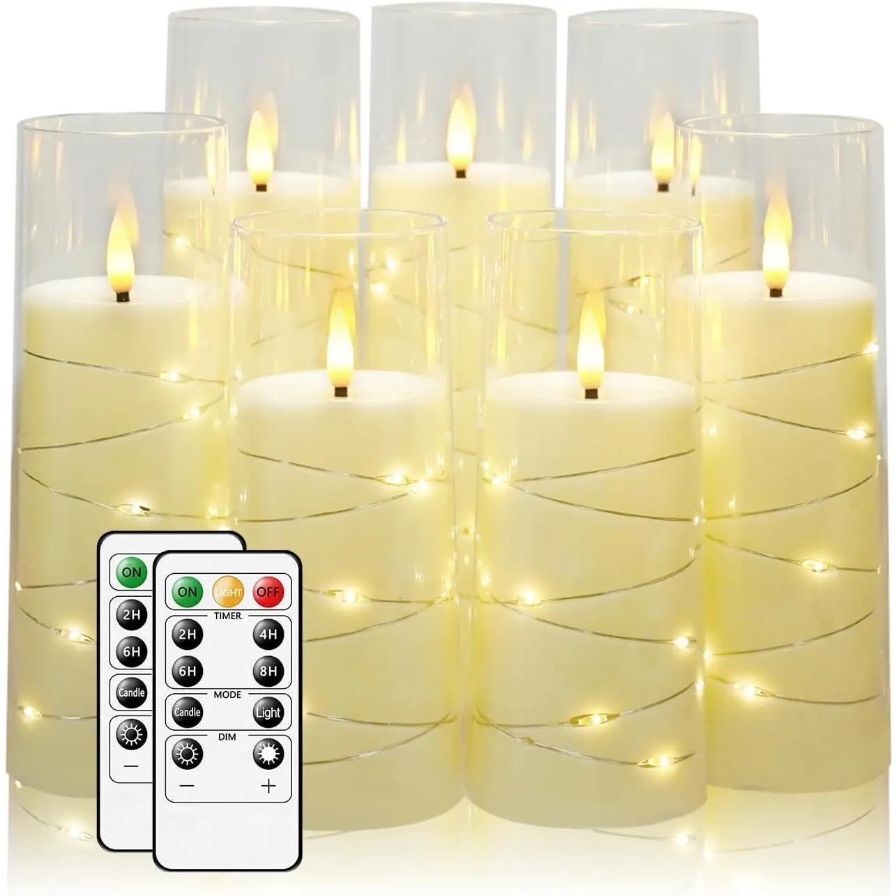 Flameless Candles,with Embedded  String,  Operated Candles Flickering LED Pillar Candles with Remote Control and Timer,  Decoration Add a Warm and Romantic Atmosphere,Set of 7 ()