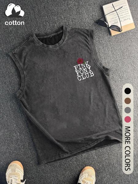 Men's Cotton Vintage Style Sleeveless Tank Top, Casual Fitted Round Neck Summer Wear, Lightweight Knitted Fashion for Men