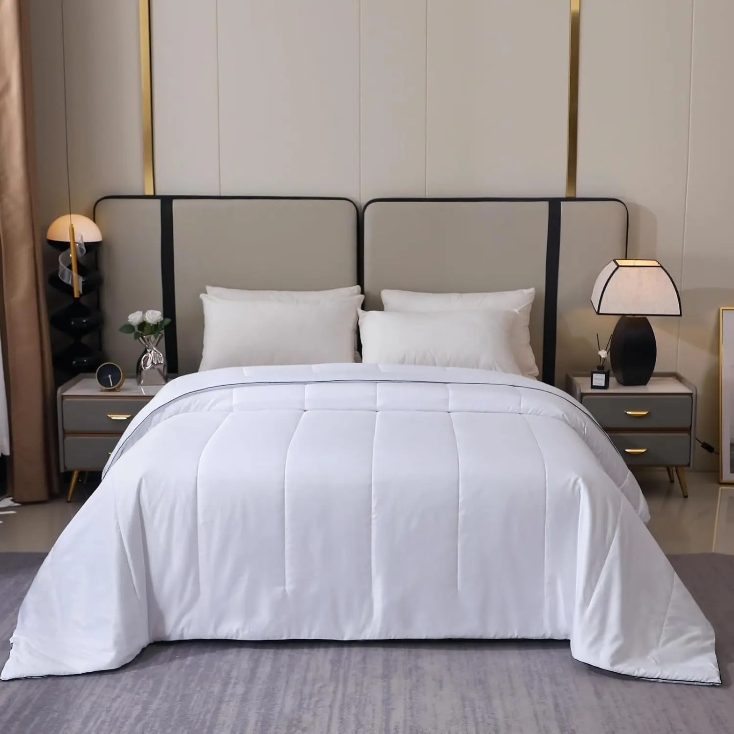 2025 Premium Non-Vacuum Reversible Lightweight Cooling All Season Comforter Quilt Soft Breathable Fluffy White Full/Queen