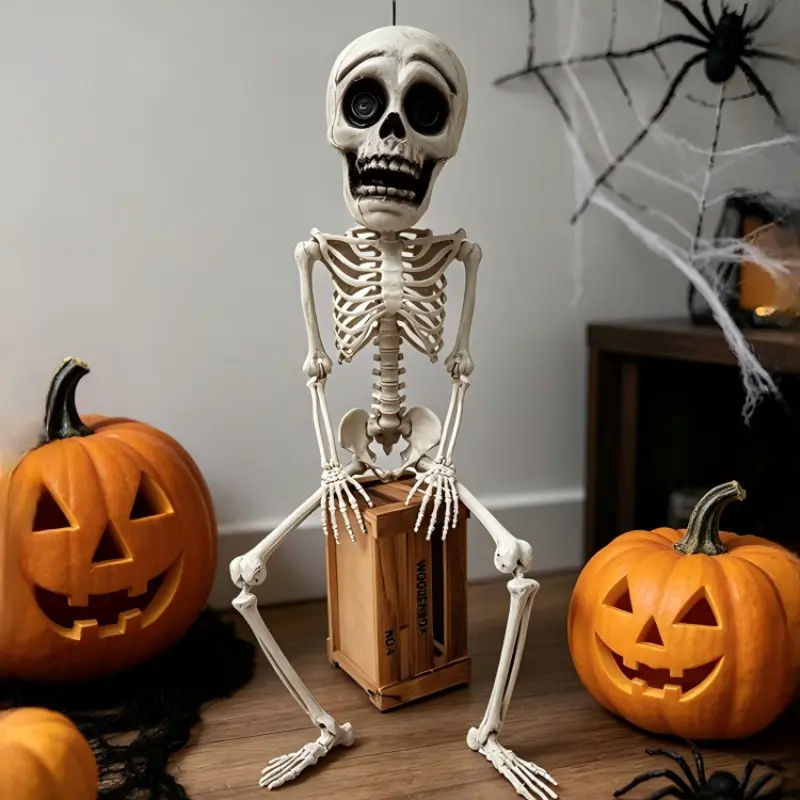 Halloween Realistic Skull Skeleton 105cm, Jointed Horror Decor, Durable Moisture-Resistant, Perfect for Porch Lawn Party Setup