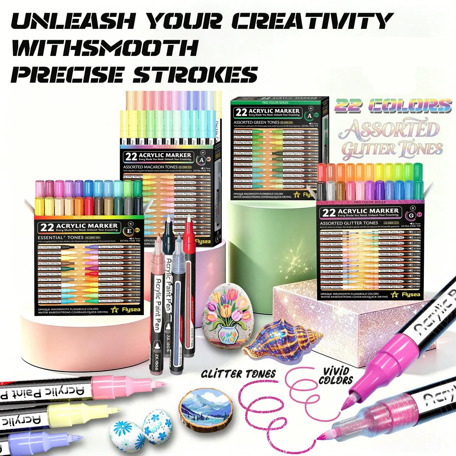 22-Color Quick Drying Fade Resistant Acrylic Markers Set for Painting, Illustrations, Handcrafted Art and DIY Projects