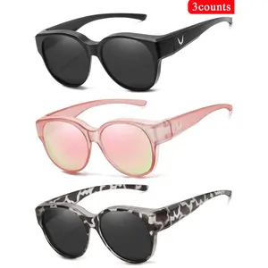 Unisex Full Rim Plastic Polycarbonate Animal Print Fit-Over Prescription Glasses, 3-Piece Set, Comfortable Casual Tinted-Lens All-Season Fashion Sunglasses