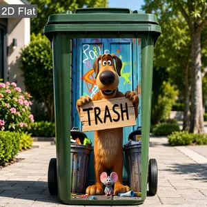 Funny Cartoon Animal Trash Can Decal, Waterproof Sticker for Indoor & Outdoor Bins, Hot Selling Decorative Storage Box Label