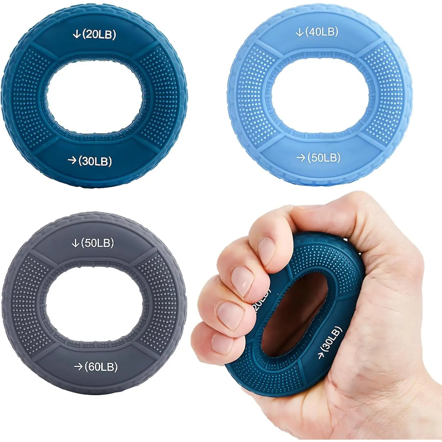 Hand Grip Strengthener, Grip Strength Trainer, Fingers Exerciser - Silicone Rings  Muscle Training Sports Rock Climbing Finger Rehabilitation Training,Hand & Wrist Muscles Trainer Stress Relief,5 Resistance Levels
