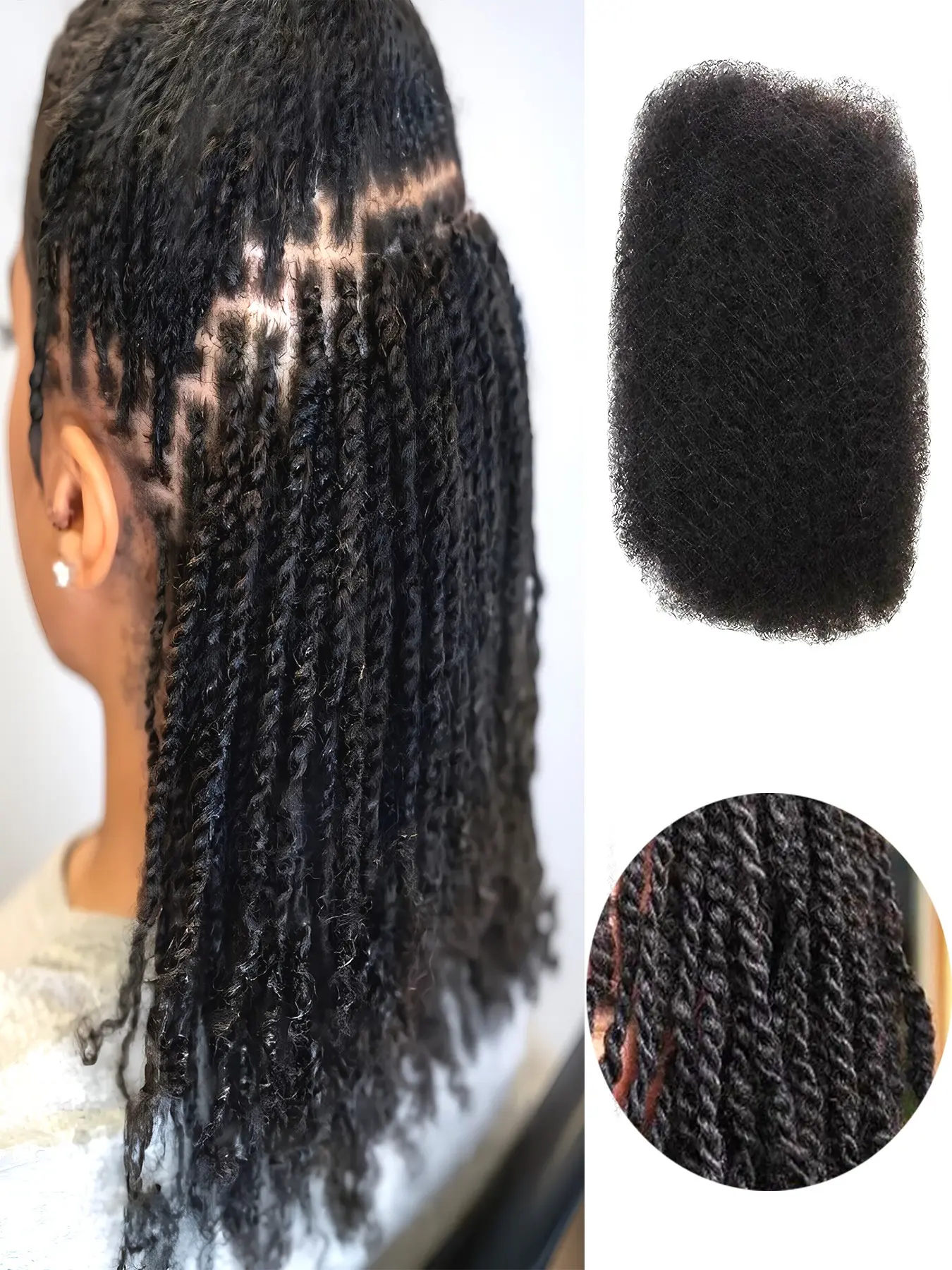 Human Hair Afro Kinky Curly Bulk for Braiding, 30g Pack, Dreadlock Brazilian Twist Braids, No Weft, Ideal for Styling and Extensions