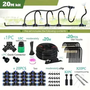 20m DIY Universal Sprayer Kit, Watering & Irrigation Kit with Water Divider Valve, Suitable for Garden Plant Fogging Watering Irrigation