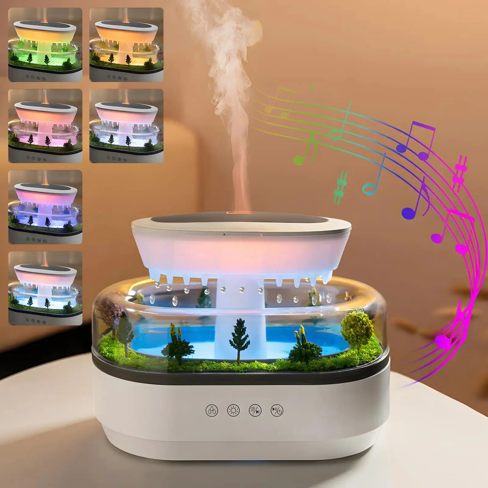 Essential Oil Diffuser 250ml White Noise Cloud Rain Humidifier Water Drip Aroma Diffuser Air Humidifier with 7 Colors Light