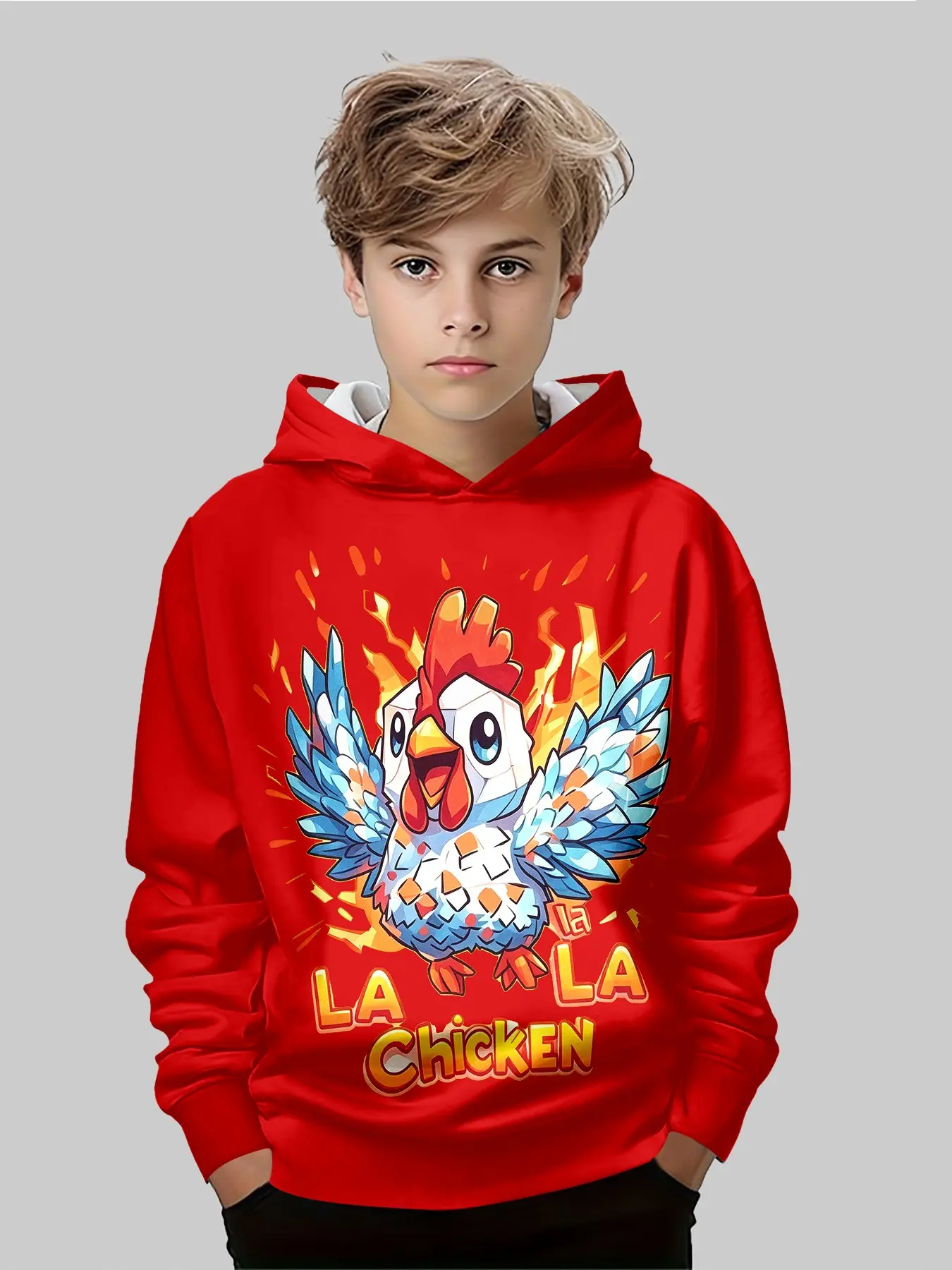 Unisex Hooded Sweatshirt, Cute Cartoon Chicken Print, Long Sleeve Loose Fit, Fall & Winter Casual Jumper, All over Print Design