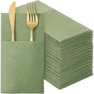50 count Sage Green Paper Linen Napkins with  in Pocket Flatware Disposable Airlaid Paper Prefolded Dinner Napkins for Silverware Valentine Wedding Party Christmas Day (Classic)