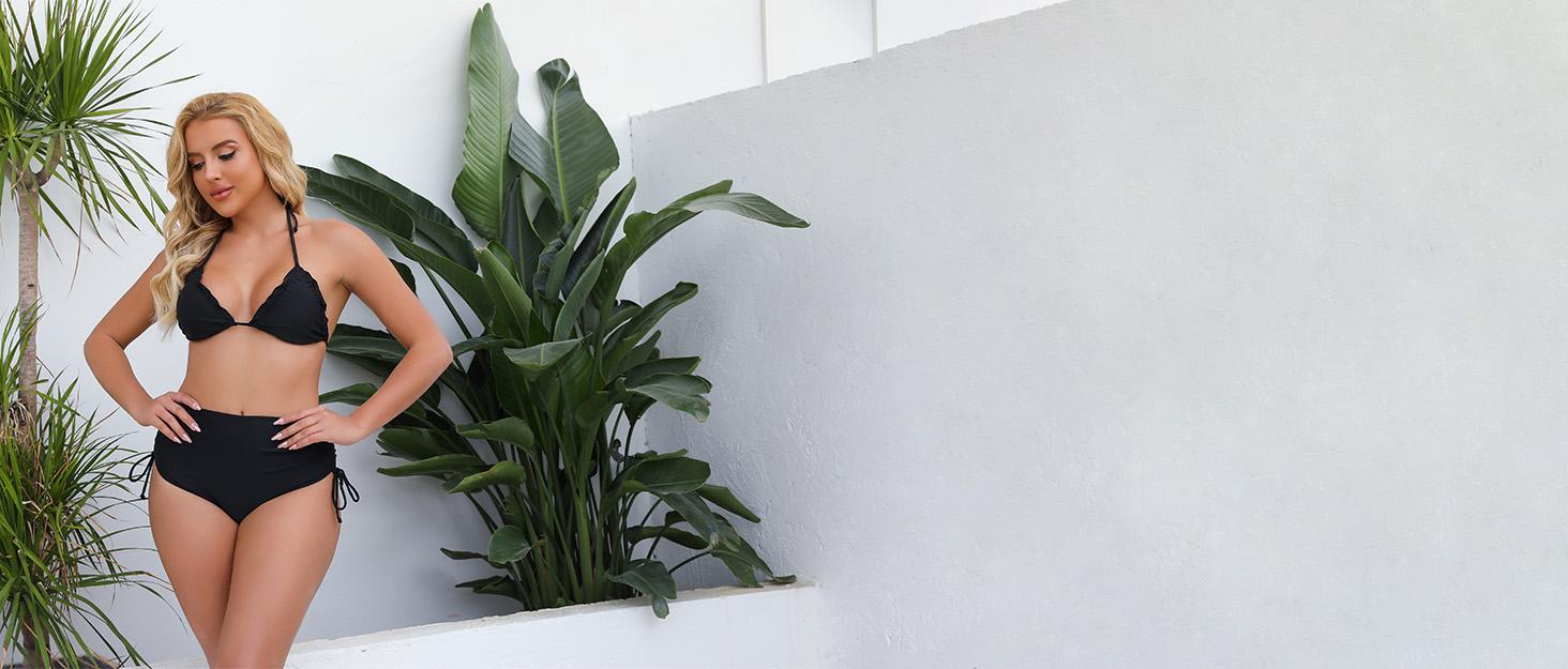 Women's High Waisted Full Coverage Bikini Bottoms Tummy Control Adjustable Drawstring Swim Bottoms