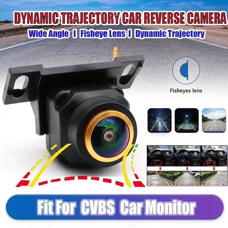 Full HD Dynamic Trajectory Car Backup Camera with Night Vision CCD 170° Fisheye Rear View Camera - Universal Fit, Wide View Angle, Car Safety