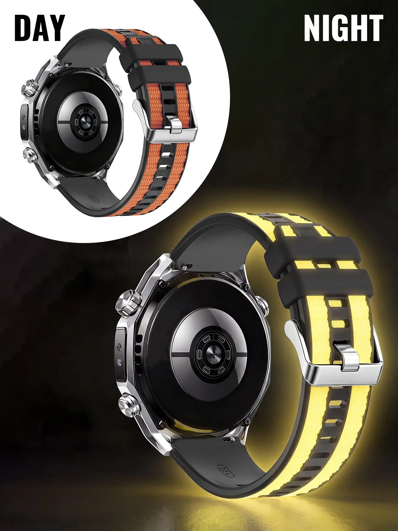 1PC, For HUAWEI WATCH | ULTIMATE DESIGN replacement strap, 22mm two-tone braided texture fluorescence silicone strap | Fluorescence design | Quick release soft lightweight band | Sports, party & daily wear | Unisex