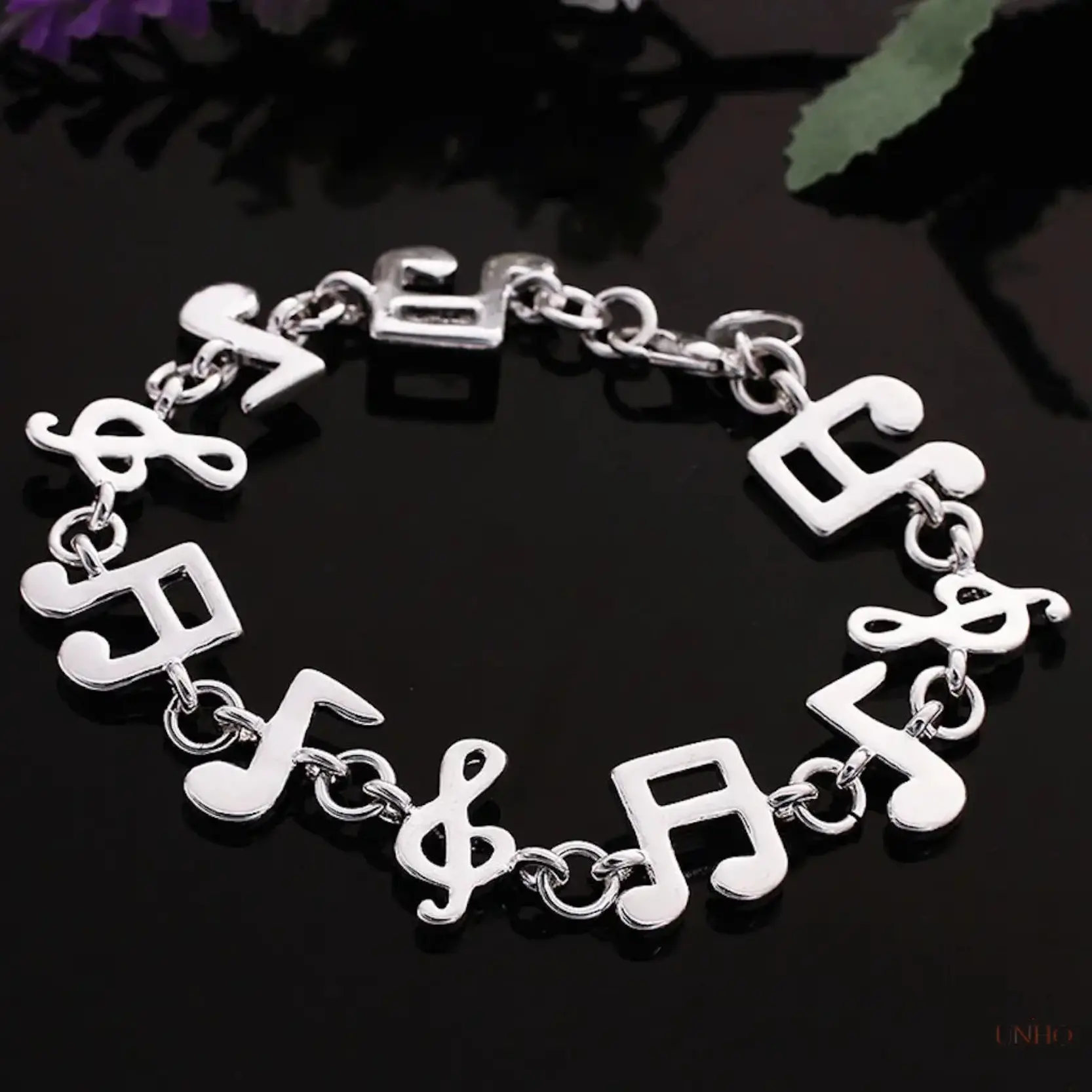 Unisex Sterling Silver Plated Beaded Bracelet L40 For Women Men, Cute Music Song Note Charms Good Luck Energy Wrist Jewelry, Tarnish Resistant Dainty Stackable Accessory Ideal For Daily Casual Wear, Music Lovers Gift And Minimalist Outfit Matching