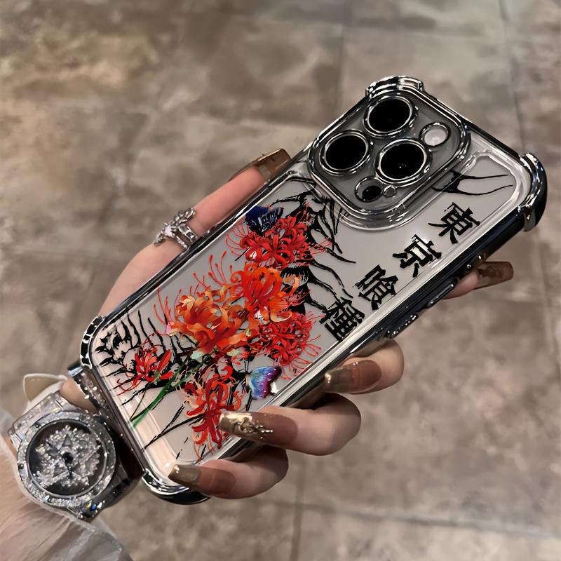 New Japanese design phone case of the anime Tokyo Ghoul trend, compatible with models for iPhone 17, 16E, 16, 15, 14, 13, 12, 11 Mini, Pro, Max, Air, X, XR, XSMAX, 8, 7 Plus, with a soft transparent back for drop protection.