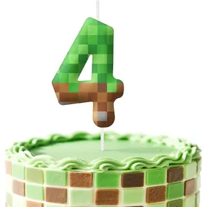 Green 4th Birthday Candles, Cake Topper for Boys Girls, Number 4 Candle Cartoon Themed Birthday Decorations Party Supplies
