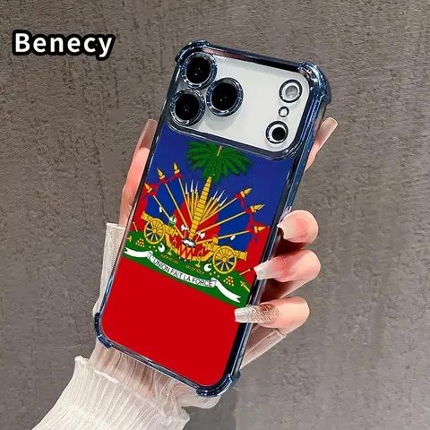 Transparent Soft Silicone Slim-Fit Cellphone Case - Haiti's Symbolic Emblem Pattern, 4-Corner Reinforced Shockproof Casing for iPhone 17 Pro Max,16 Plus,15 Plus,14,13,12,11,SE | Handheld Devices Protection Accessories
