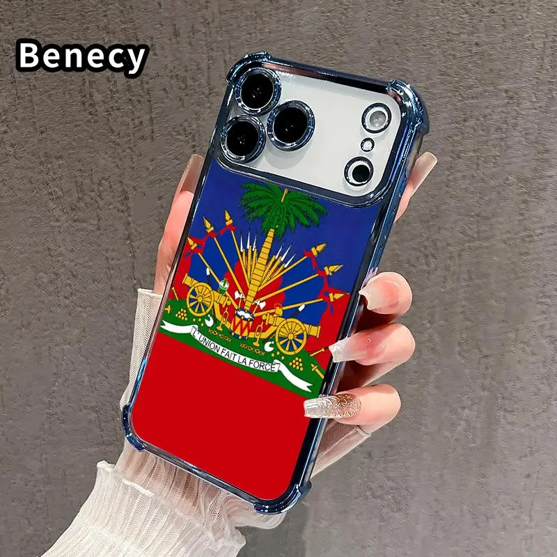 Transparent Soft Silicone Slim-Fit Cellphone Case - Haiti's Symbolic Emblem Pattern, 4-Corner Reinforced Shockproof Casing for iPhone 17 Pro Max,16 Plus,15 Plus,14,13,12,11,SE | Handheld Devices Protection Accessories