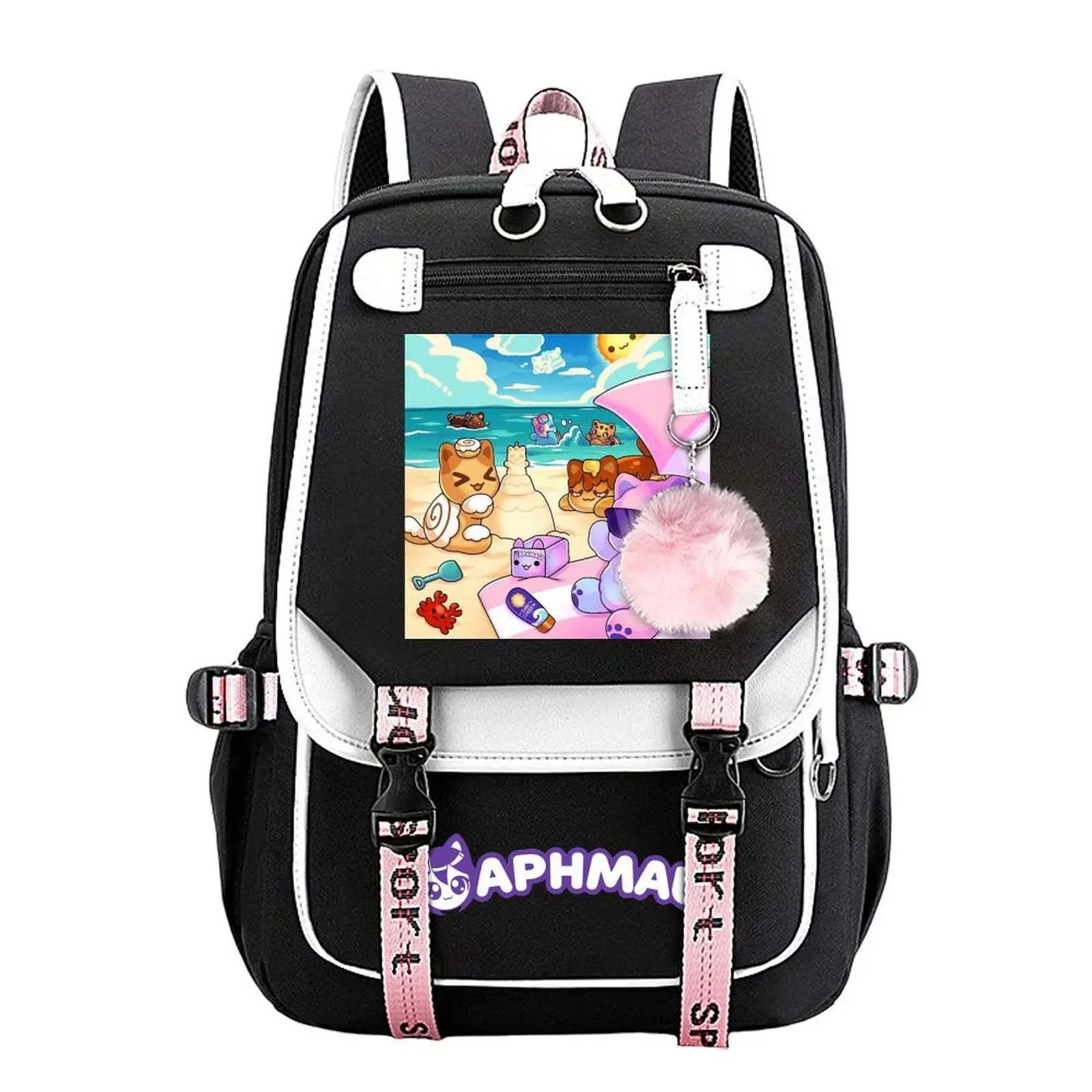 Aphmau Beach Kittens Print Backpack for Boys & Girls, Teen Student School Bag, Large Capacity Backpack,  Water-Resistant Durable Design, Multi-Pocket Organizer, Perfect Birthday & Holiday Gift 11.4” × 18.1”