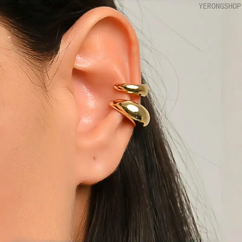 Women's European American Fashion C-Shaped Curved Hoop Ear Cuffs - No Piercing, Minimalist Daily Wear High-End Trendy Earrings, All Seasons