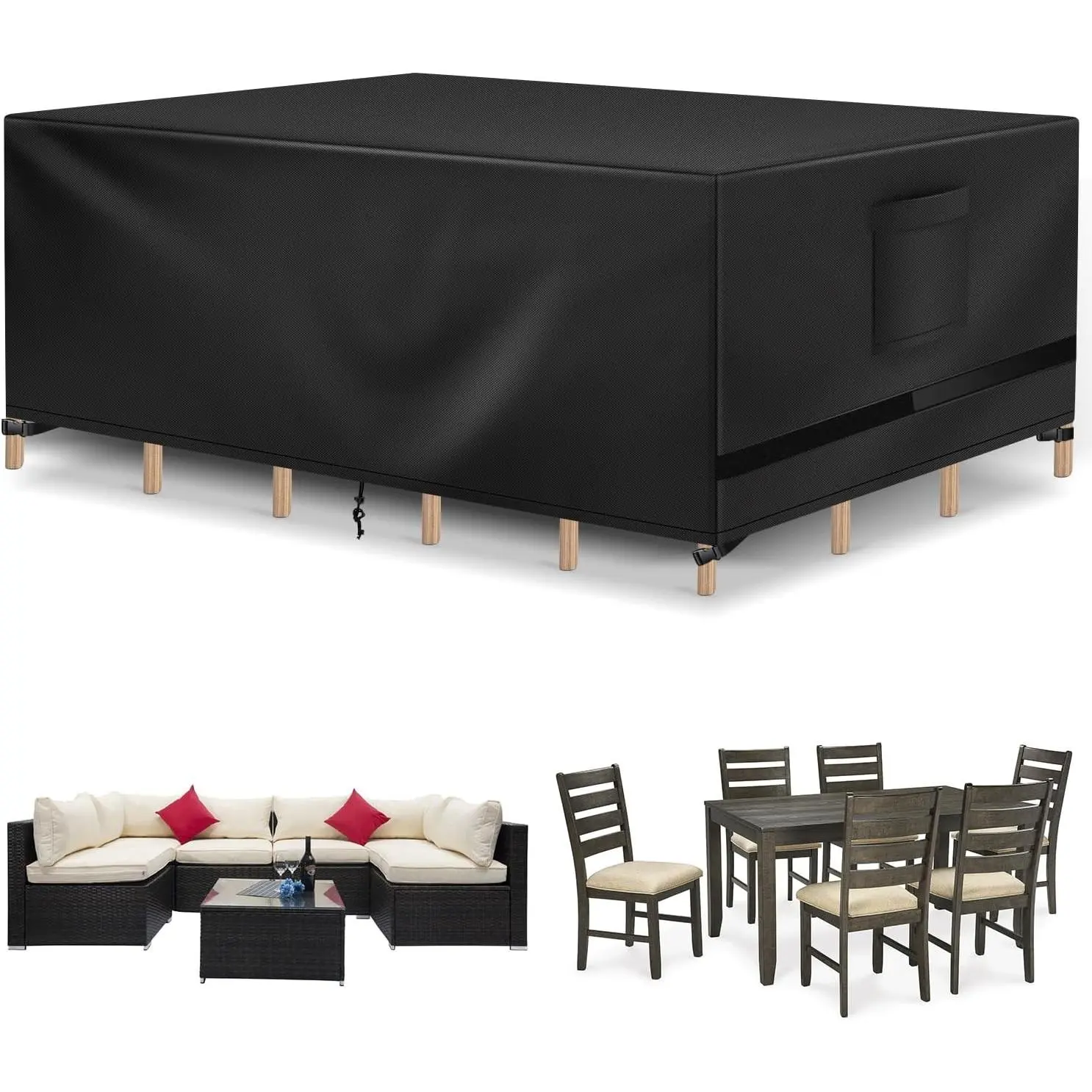 Patio Furniture Covers - Waterproof Rectangle, Heavy Duty for Outdoor Sectional Set (90"L x 64"W x 28"H), Black