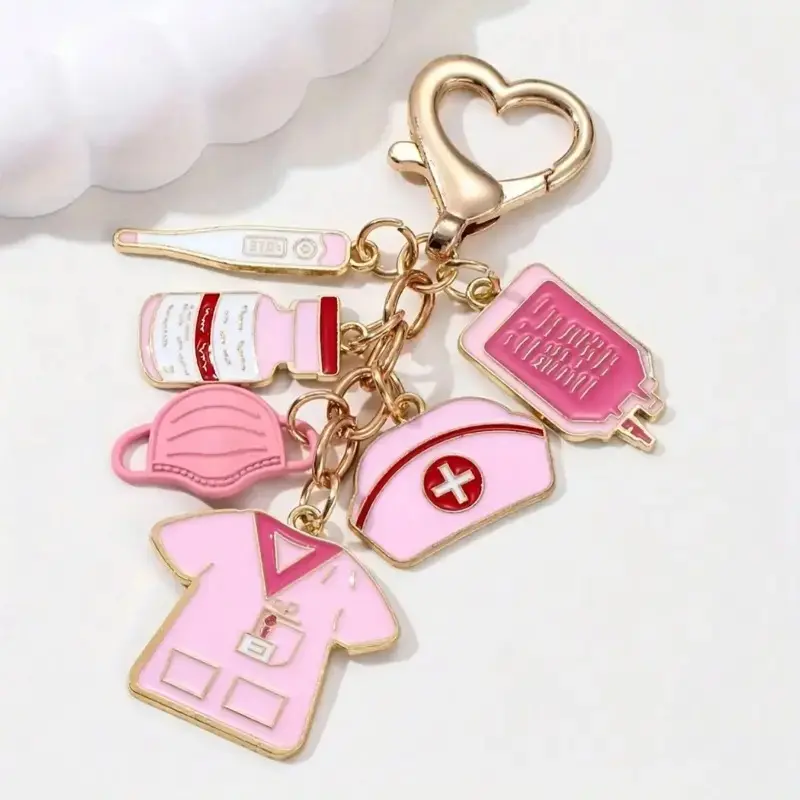 【Summervibes】3pcs Medical Theme Alloy Pendant Keychain, Cute Nurse Doctor Style Bag Charm With Buckle, Delicate Fashion Accessory, Lovely Souvenir Gift Choice For International Nurses Day Medical Staff Daily Decoration