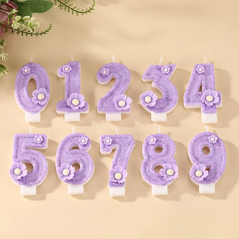 1Pc Purple Hibiscus Digital Candle, Creative Decor for Festival Parties, Cake Topper for Kids & Couples, Wish-Making Candle