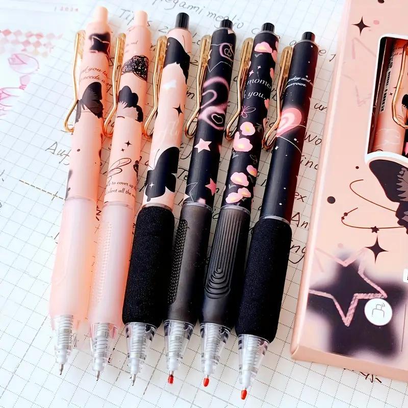 Butterfly Design Gel Pen, 6 Counts/set Black Ink Retractable Gel Pen, Writing Pen for Office School Student