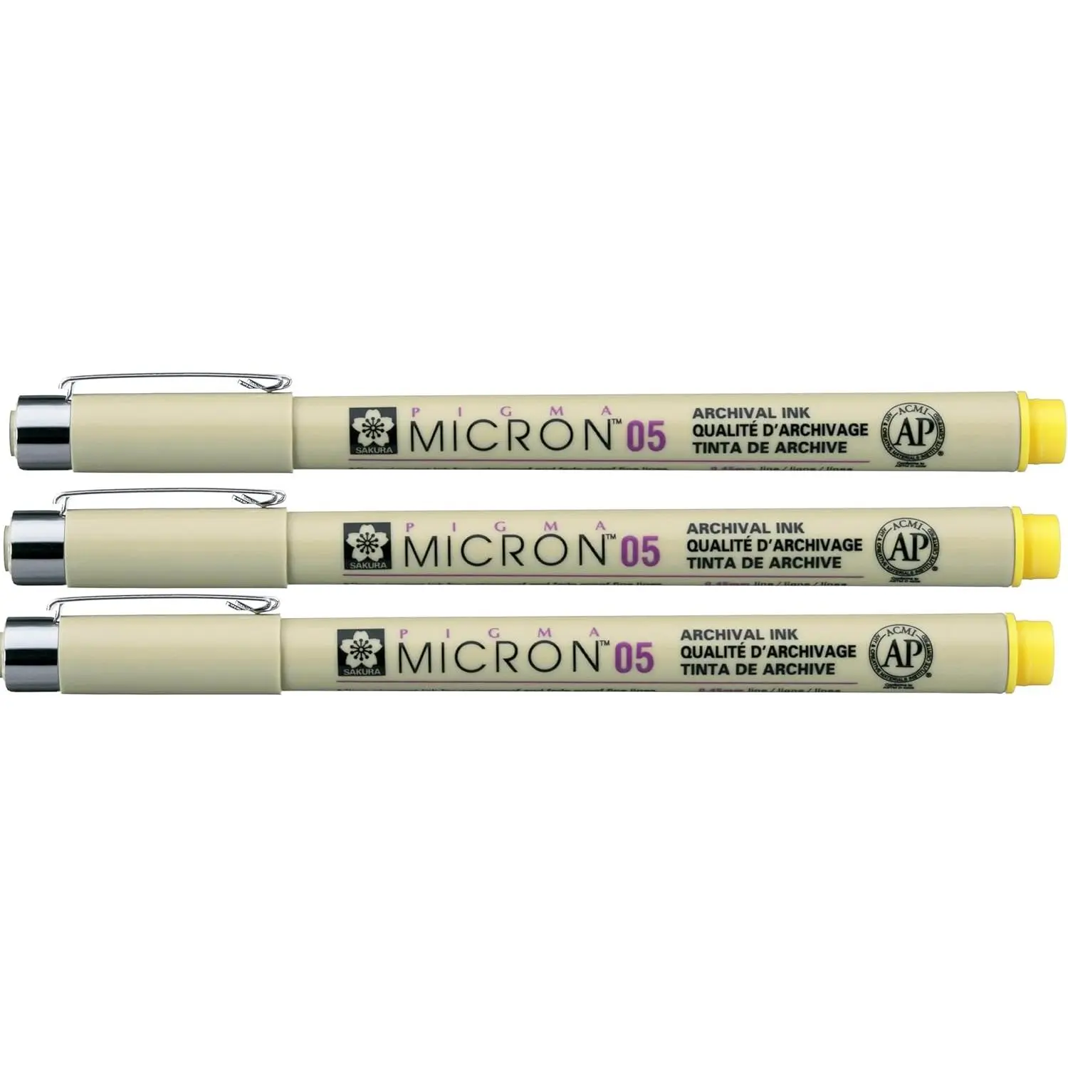 Micron - Pigment Fineliners - 0.5mm - Yellow [Pack of 3]