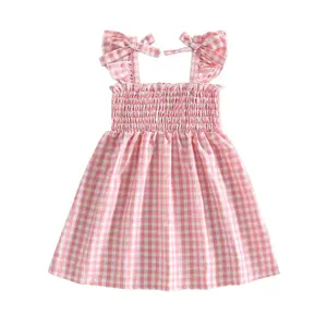 Girls Sleeveless Plaid  Dress Gingham Sleeveless Checkered Flowy Cami Strap Dress Casual Check Sundress