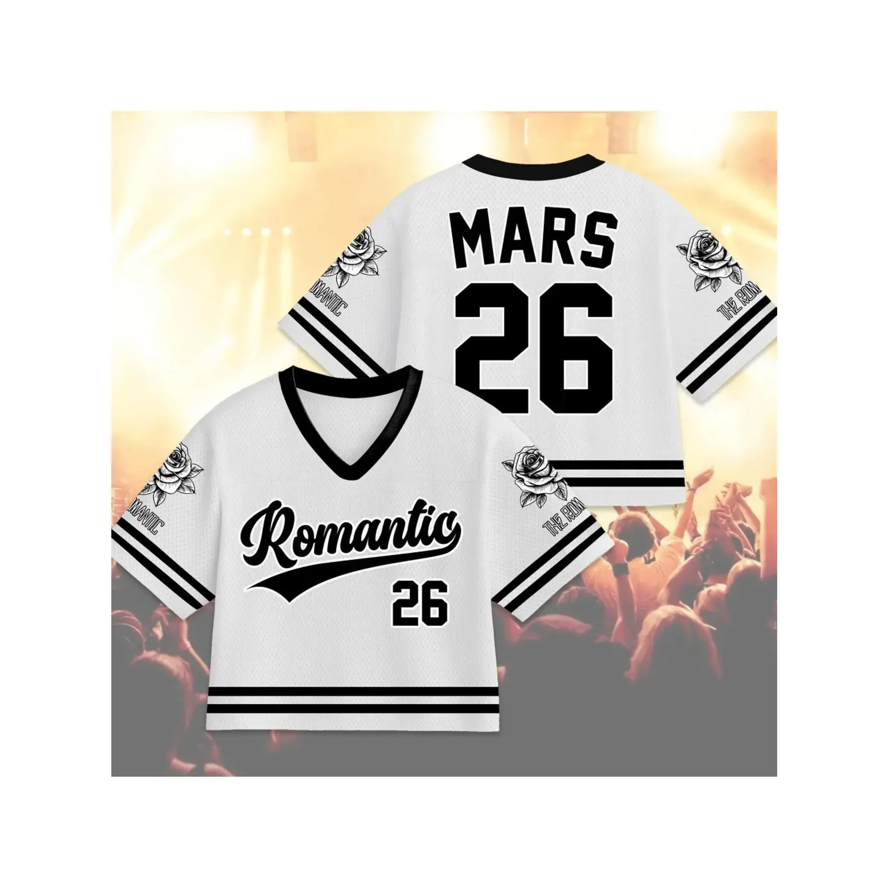 High-Quality Mars 26 Croptop Football Jersey - Street Style, Sporty Chic, Quick Dry Mars The Romantic Tour Concert Outfit for Professional Sports & Outdoor Wear, Vibrant Colors, Design 1