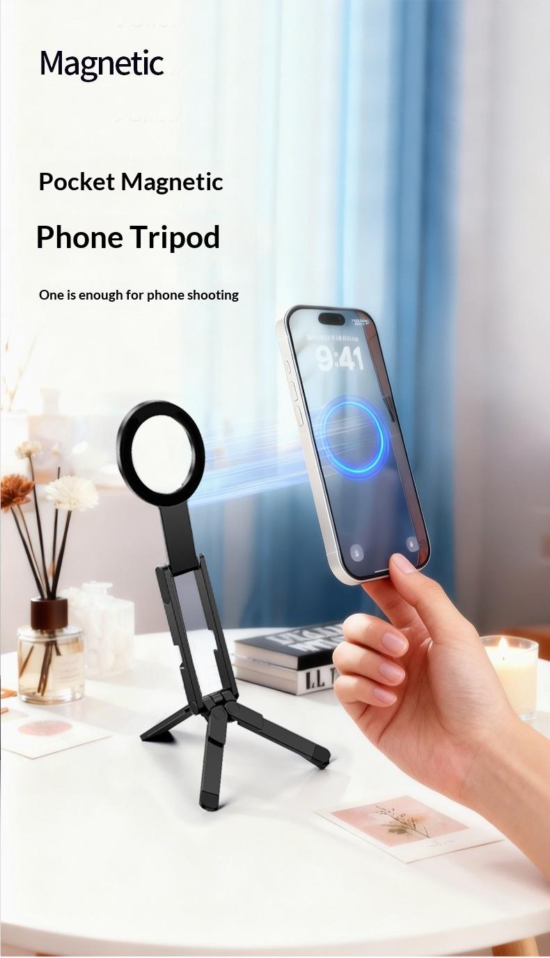Cross-border new explosion magnetic tripod desktop folding mobile phone holder lazy portable folding live broadcast photo holder