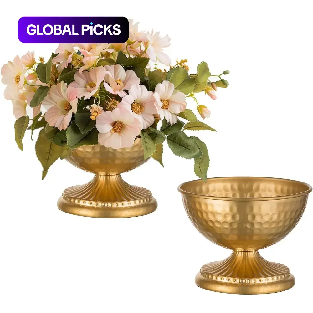 2/10pcs Gold Urn Decorative Vase for Flowers - Wedding Table Decoration Centrepieces Set of 2 Vintage Metal Vases for Artificial Flowers Small Hammered Vase for Birthday Party Christmas Anniversary #GLOBAL PICKS