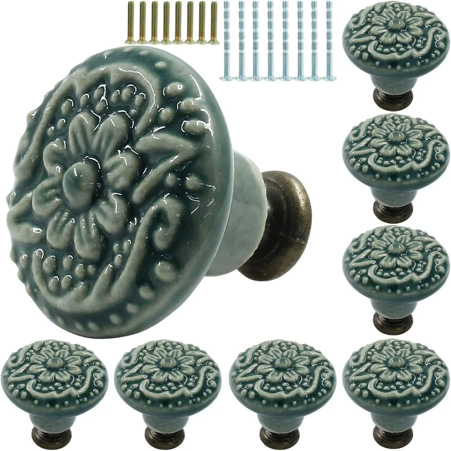 8PCS Green Ceramic Knobs Vintage Handles