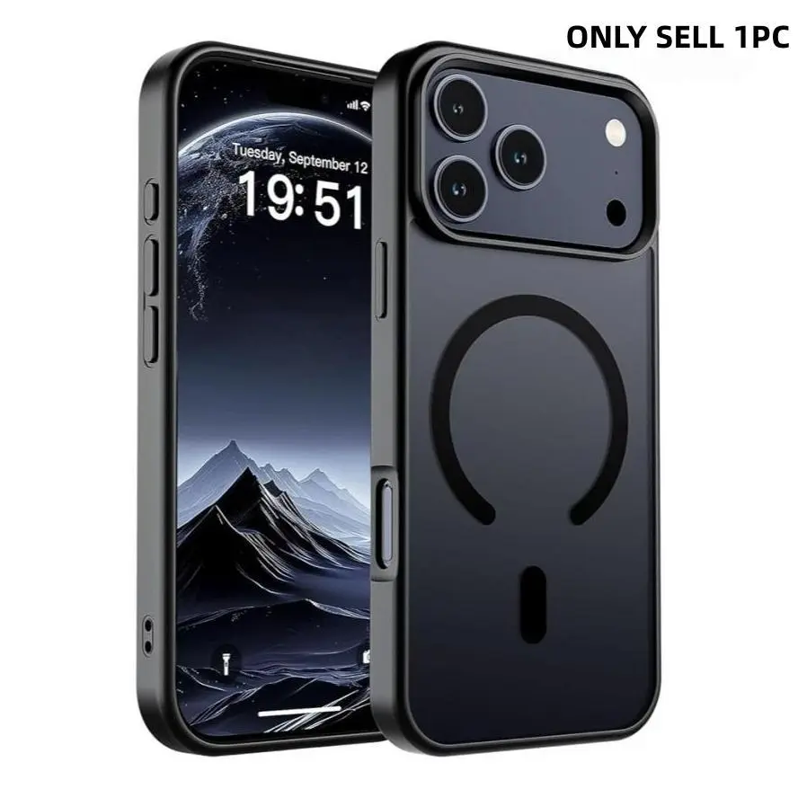 Shockproof Phone Case for IPhone17 Pro Max/Pro 16 Pro Max/Pro Black Semi Translucent Back Cover Camera Protection Magnetic Ring Daily Use