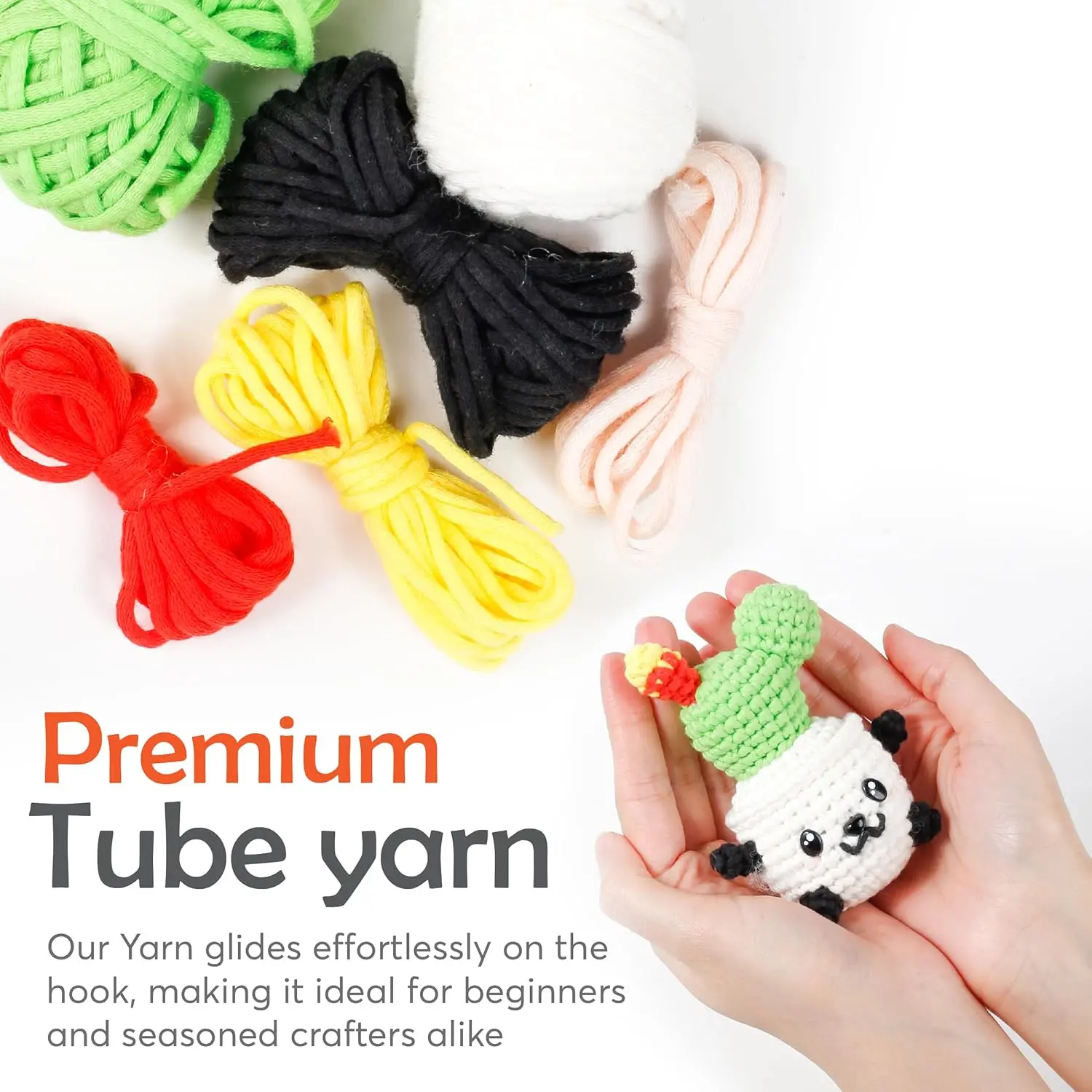 Crochet Kit for Beginners, Learn to Crochet Set for Kids & Adults with Sunflower Panda Cactus Patterns, Easy Tube Yarn & Step-by-Step Video Tutorials