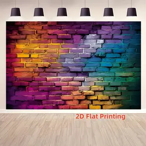 2D Flat Banner 1pc, Backdrop, Rainbow Gradient Brick Wall Theme, Colorful Textured Street Style, Festival Party Setup/Studio Photography/Commercial Space Decor/Event Exhibition, Polyester, Indoor & Outdoor
