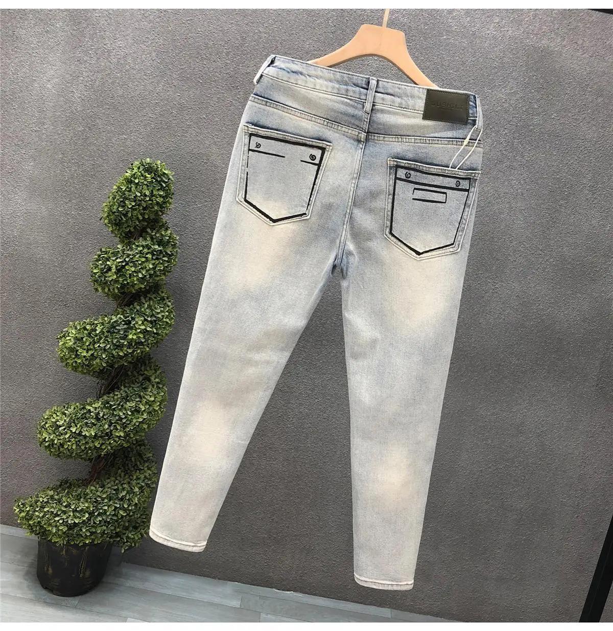 Spring and Autumn Ripped Jeans Men's Slim-fitting Small Feet Light-colored Summer Pants New Designer Kpop Men's Thin Trousers