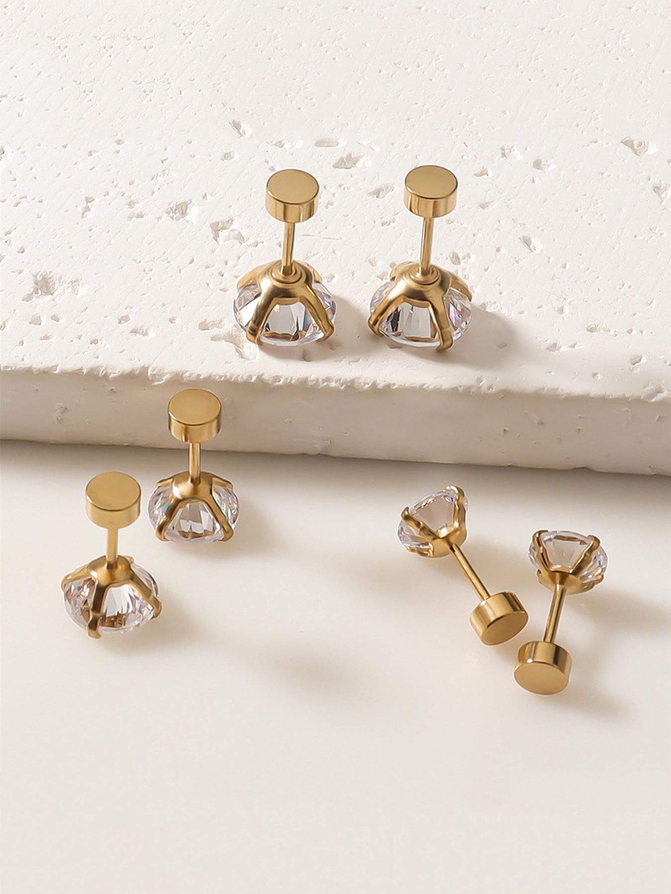 Earrings Set, Stainless Steel Cubic Zirconia Ear Bone Studs, 20G Ear Cartilage Piercing Earrings, Body Piercing Jewelry, Fashion Accessories for Women & Men, Earbone Studs